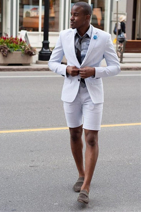 White Notched Lapel Designer Suits with Short Pants-showprettydress