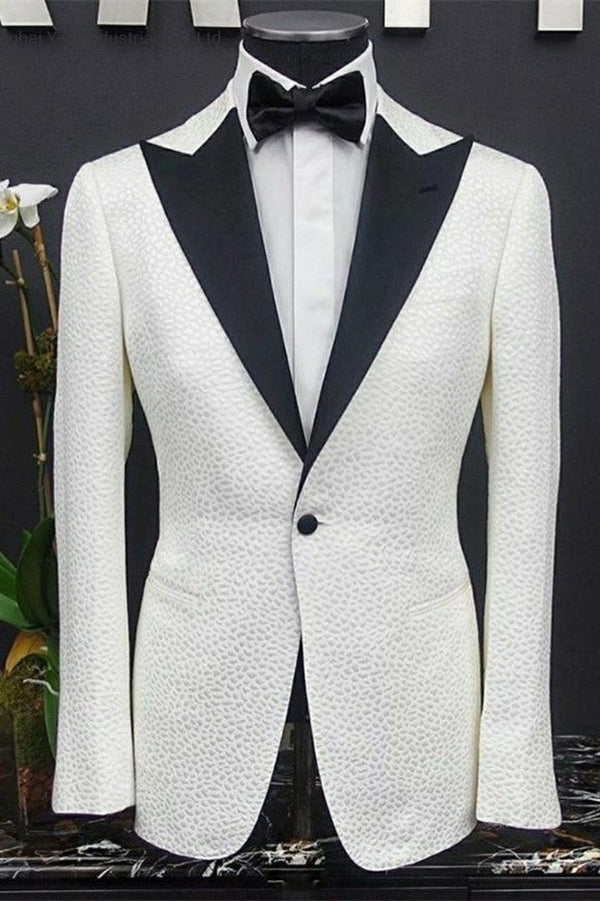 White Peaked Lapel Slim Fit Wedding Suit for Men by Lawrence