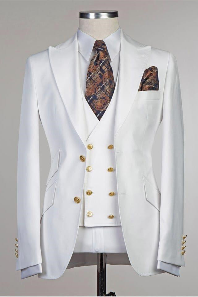 White Peaked Lapel Slim Fit Fashion Wedding Groom Suit-showprettydress