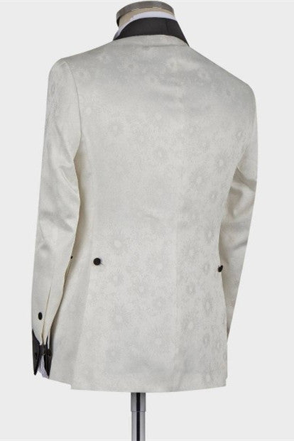 White Shawl Lapel Double Breasted Fashion Slim Fit Wedding Groom Suit-showprettydress