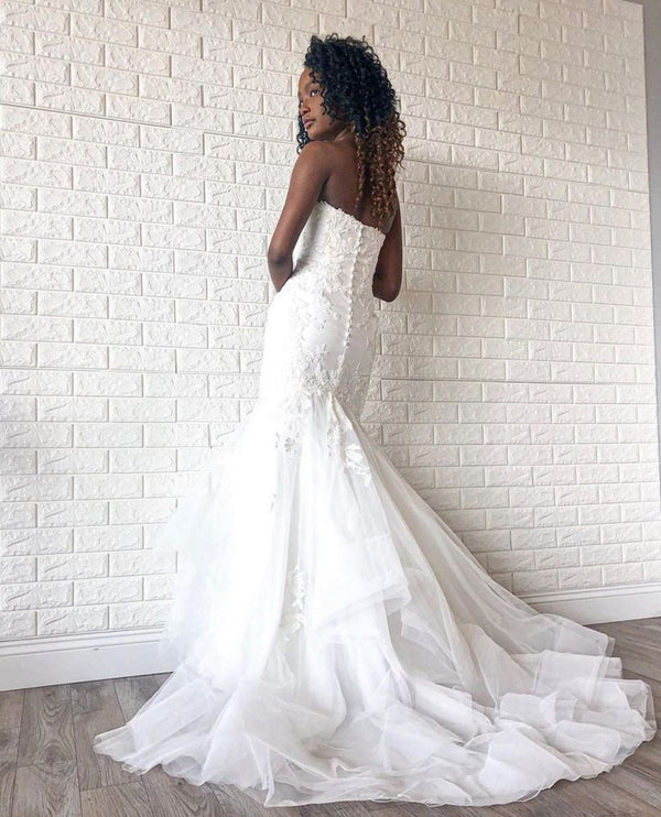 White Sweetheart Mermaid Spring Wedding Dress with Multi Layers-showprettydress