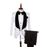 White Three Pieces Fashion Jacquard Shawl Lapel Wedding Suits-showprettydress