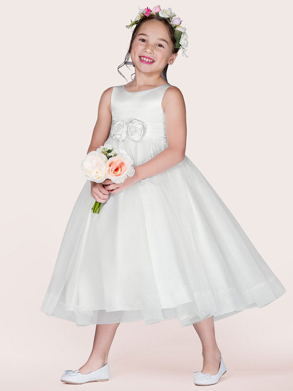 White Tulle Jewel Neck Sleeveless Formal Kids Pageant flower girl dresses-showprettydress