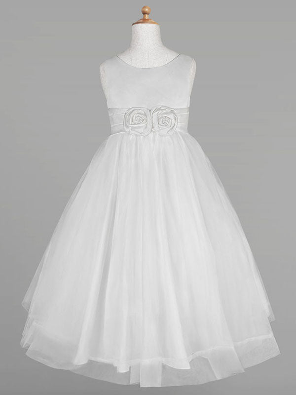 White Tulle Jewel Neck Sleeveless Formal Kids Pageant flower girl dresses-showprettydress
