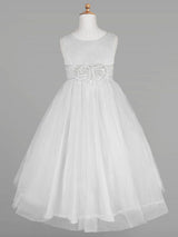 White Tulle Jewel Neck Sleeveless Formal Kids Pageant flower girl dresses-showprettydress