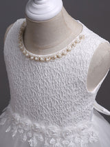 White Tutu Kids Dinner Party Dresses Lace Applique Pearls Tassels Princess Social Dresses-showprettydress