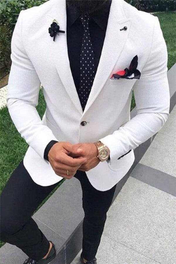 White Wedding Suit for Men Peak Lapel Tuxedo Two Pieces-showprettydress