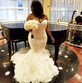 Wholesale Sweetheart Fit and Flare Lace Wedding Dresses TieScarlet Ruffless Tulle Bridal Dress with Court Train-showprettydress