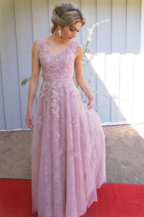 Wide Strap Tulle Elegant Prom Dress Long Applique-showprettydress