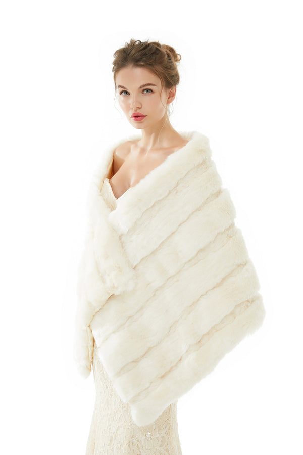 Winter Faux Fur Wedding White Bridal Wrap-showprettydress