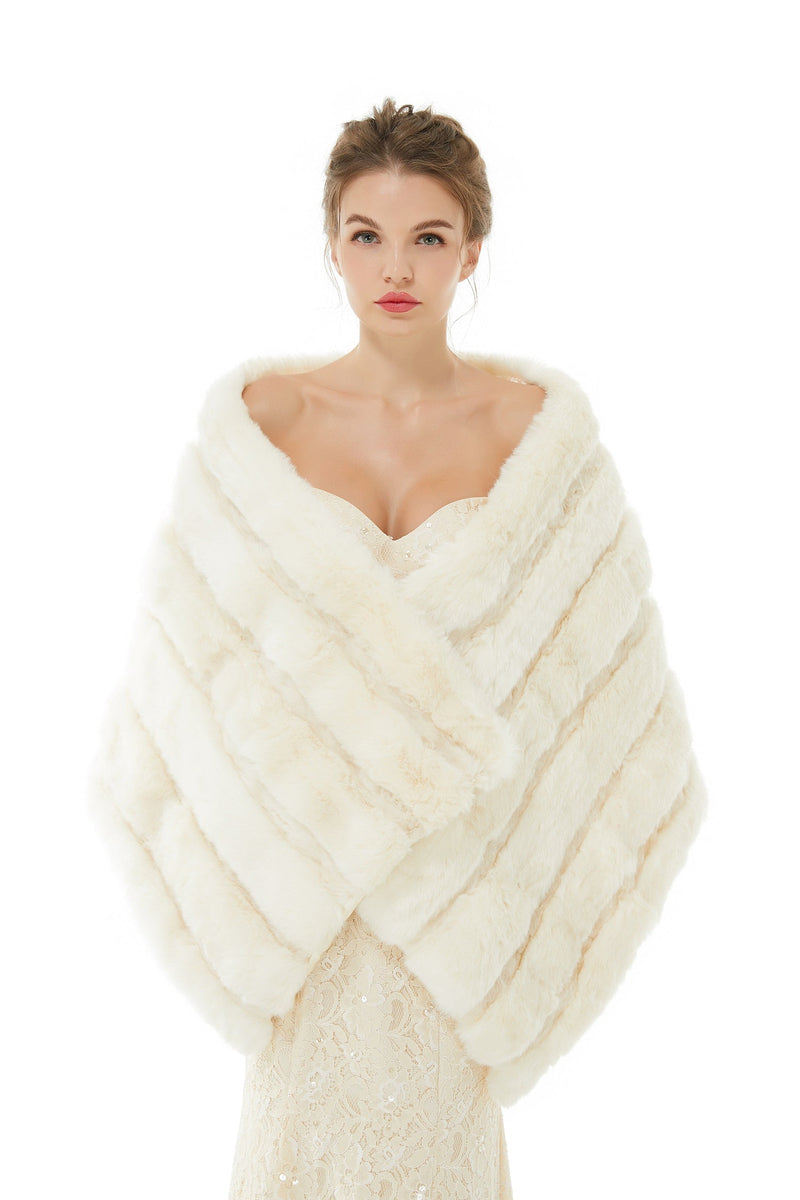 Winter Faux Fur Wedding White Bridal Wrap-showprettydress