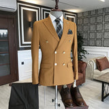 Yellow Double Breasted Formal Business Bespoke Men Suits For Business-showprettydress