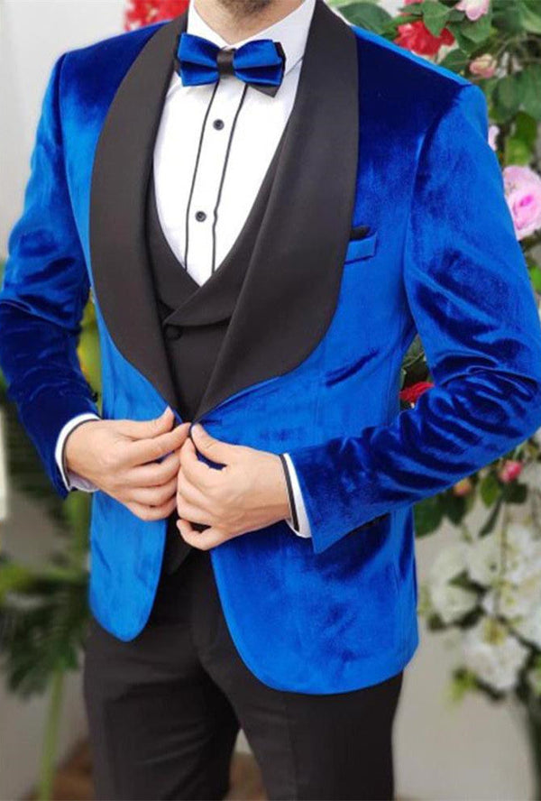 Classic Royal Blue Velvet Smoking Men Suits Elegant Three Pieces Party Prom Suits Online-showprettydress