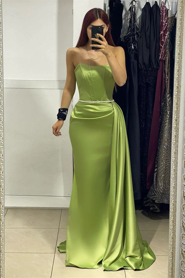Amazing Long Mermaid Strapless Sleeveless Satin Evening Prom Dresses-showprettydress