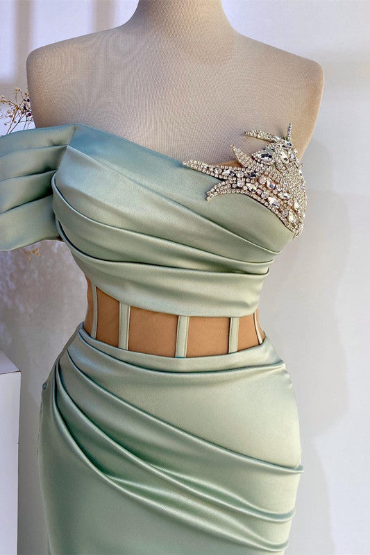 Dusty Sage Long Off-the-Shoulder Mermaid Prom Dress with Slit-showprettydress