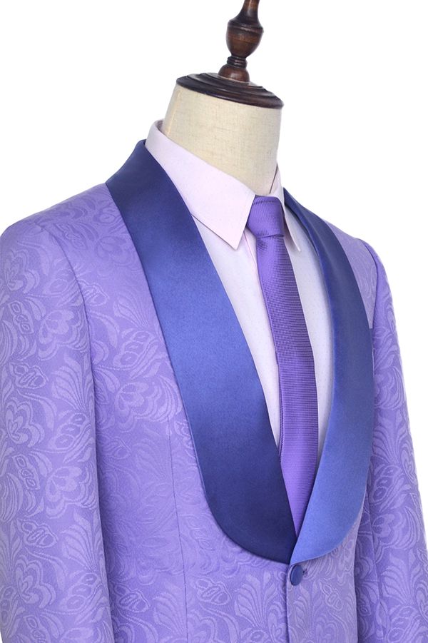 Lavender Jacquard Silk Shawl Lapel Bespoke Prom Suits-showprettydress