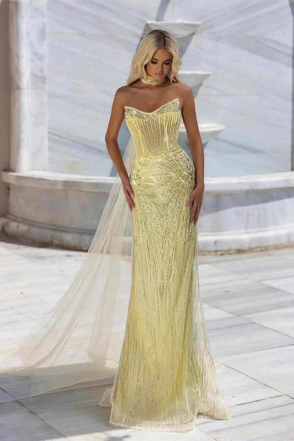 Fabulous Long Mermaid Sweetheart Lace Sleeveless Evening Prom Dresses With Watteau-showprettydress