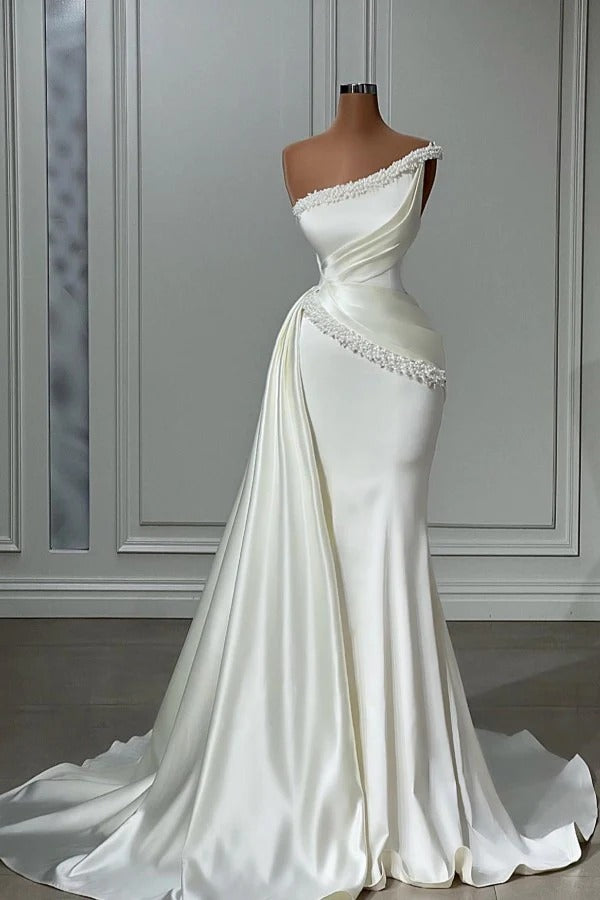 Long Mermaid Asymmetrical Beaded Sleeveless Prom Dress With Side Train-showprettydress