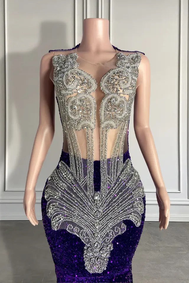 Long Sequined Sleeveless Mermaid Prom Dress with Beadings-showprettydress