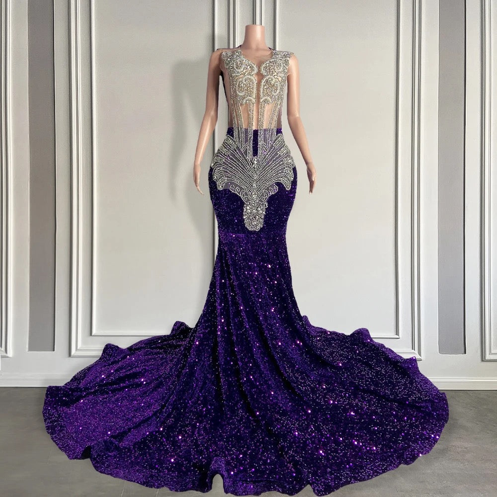 Long Sequined Sleeveless Mermaid Prom Dress with Beadings-showprettydress