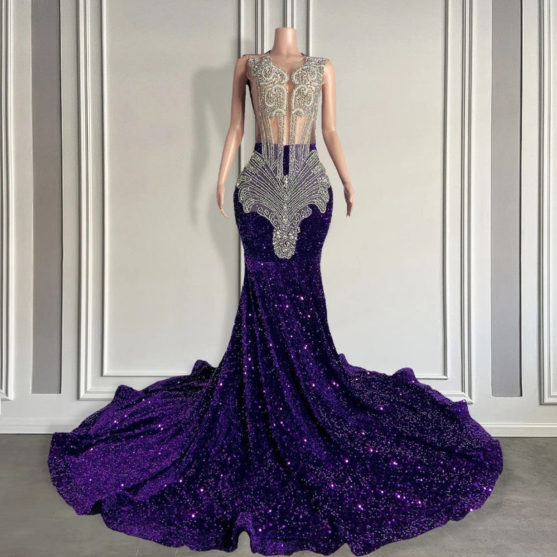 Long Sequined Sleeveless Mermaid Prom Dress with Beadings-showprettydress
