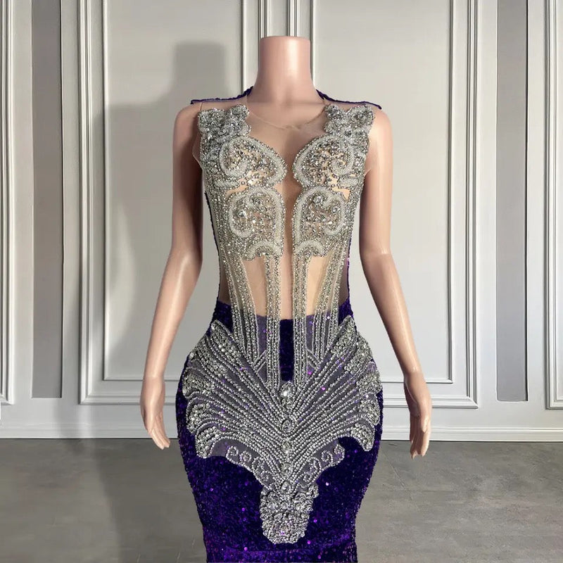Long Sequined Sleeveless Mermaid Prom Dress with Beadings-showprettydress