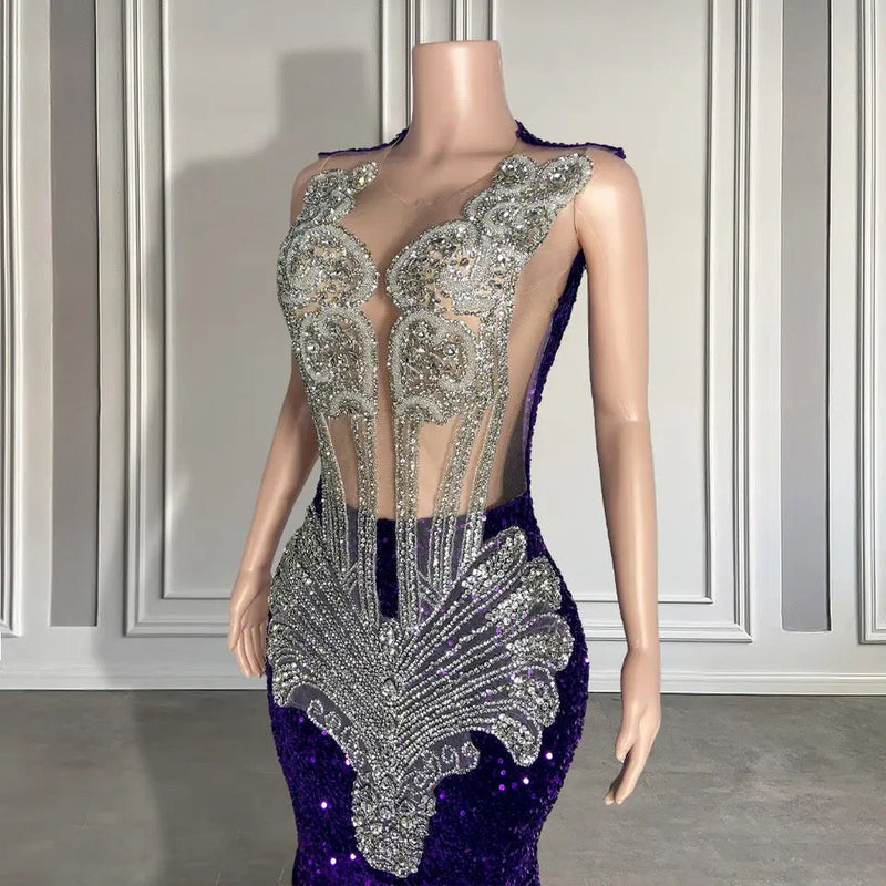 Long Sequined Sleeveless Mermaid Prom Dress with Beadings-showprettydress