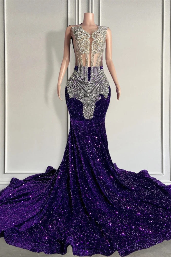 Long Sequined Sleeveless Mermaid Prom Dress with Beadings-showprettydress