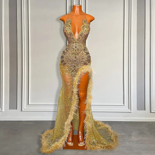 Long Sequins Sleeveless Mermaid Prom Dress with High Slit-showprettydress