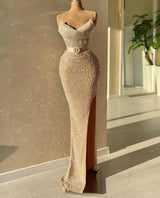 Long Strapless Sweetheart Mermaid Sequins Prom Dress with Slit-showprettydress