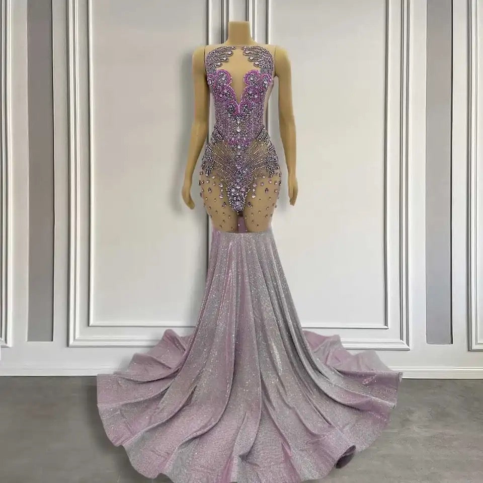 Mermaid Sleeveless Long Beadings Evening Prom Dress-showprettydress