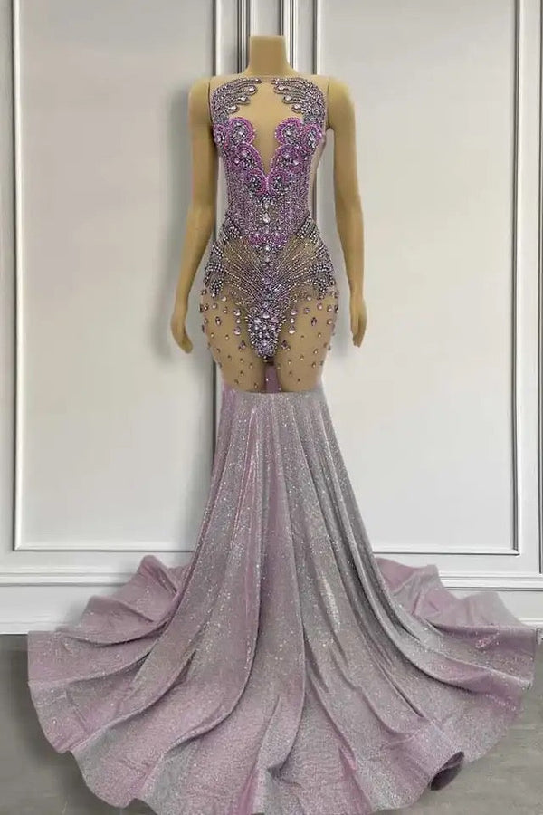 Mermaid Sleeveless Long Beadings Evening Prom Dress-showprettydress