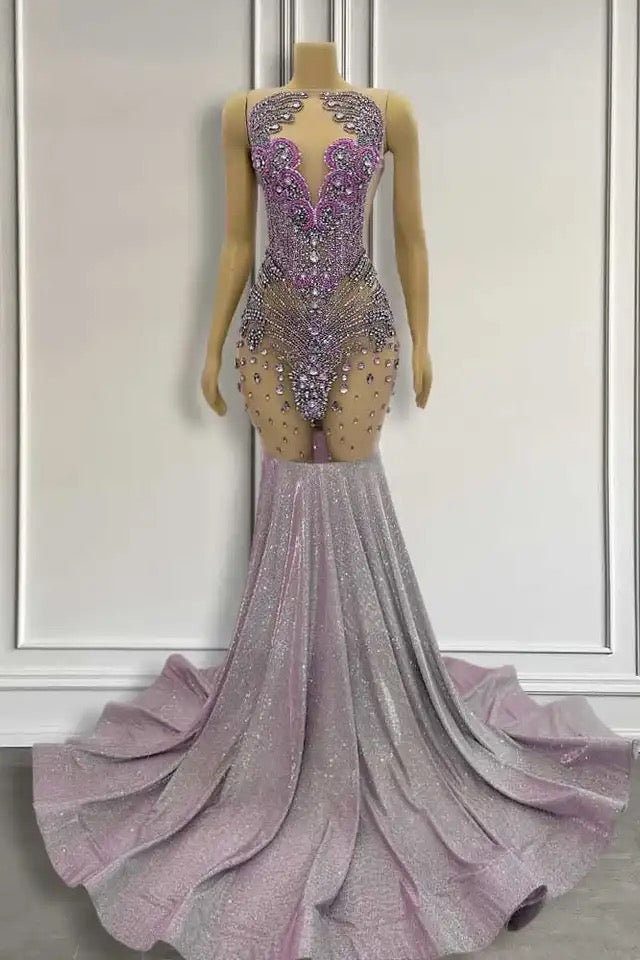 Mermaid Sleeveless Long Beadings Evening Prom Dress-showprettydress