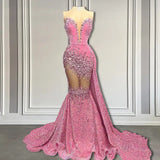 Mermaid Sleeveless V-Neck Sequins Long Prom Dresses-showprettydress