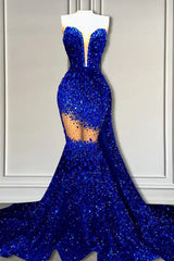 Mermaid Sleeveless V-Neck Sequins Long Prom Dresses-showprettydress