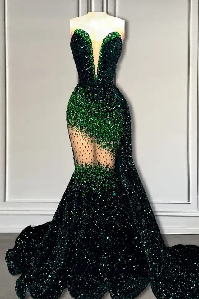 Mermaid Sleeveless V-Neck Sequins Long Prom Dresses-showprettydress