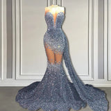 Mermaid Sleeveless V-Neck Sequins Long Prom Dresses-showprettydress