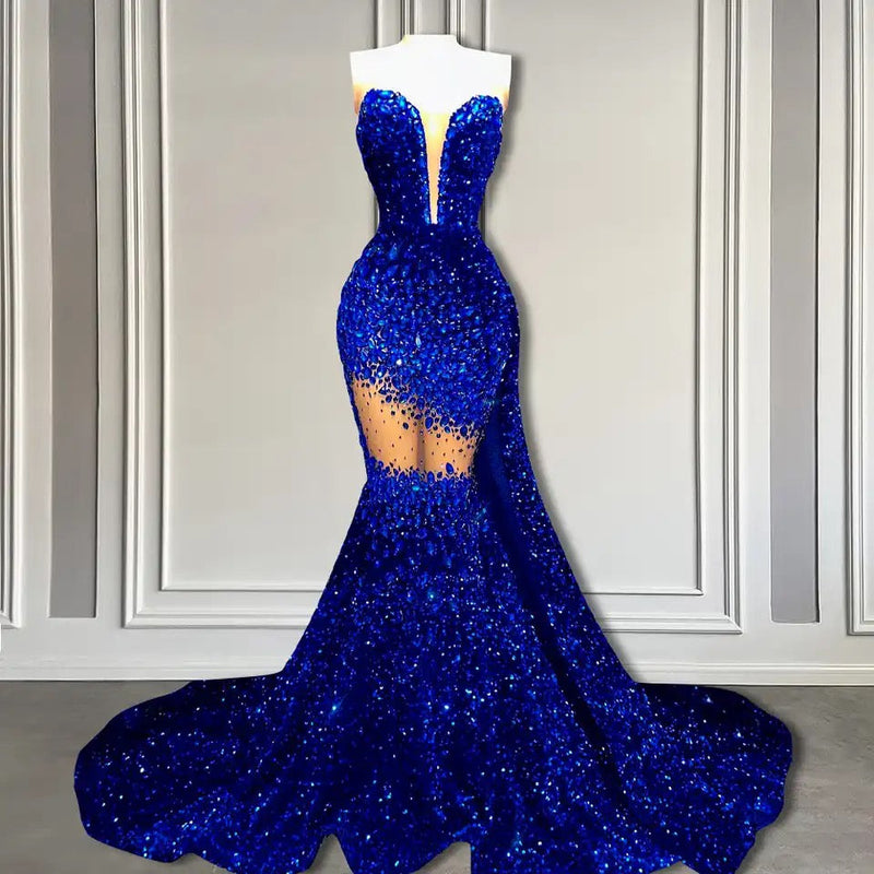 Mermaid Sleeveless V-Neck Sequins Long Prom Dresses-showprettydress