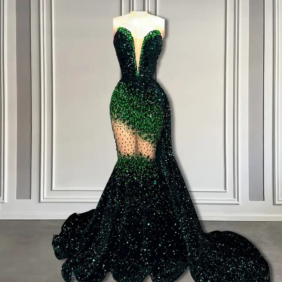 Mermaid Sleeveless V-Neck Sequins Long Prom Dresses-showprettydress
