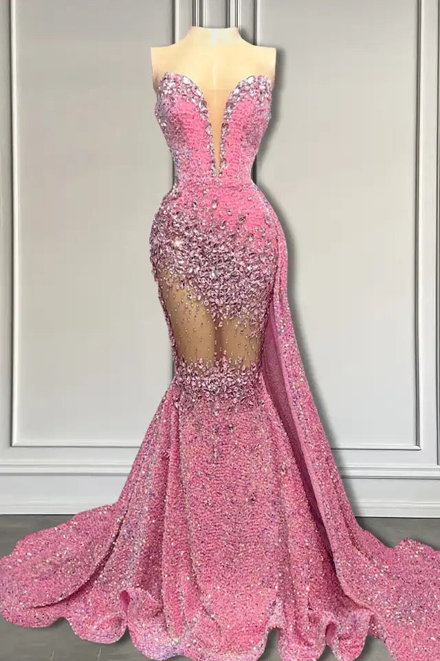 Mermaid Sleeveless V-Neck Sequins Long Prom Dresses-showprettydress