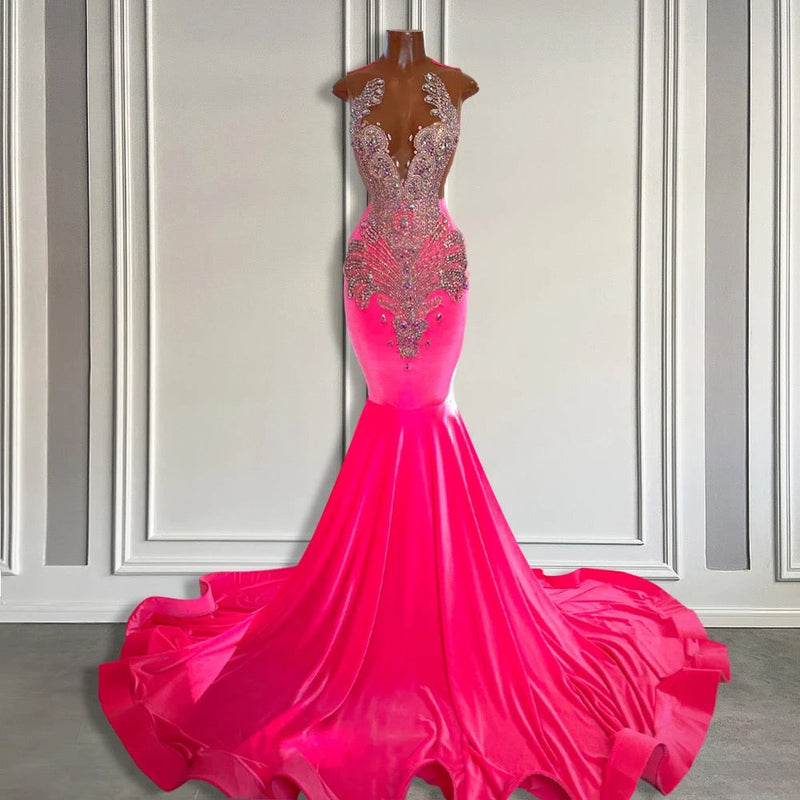Mermaid Sleeveless Velvet Long Prom Dress with Beadings-showprettydress