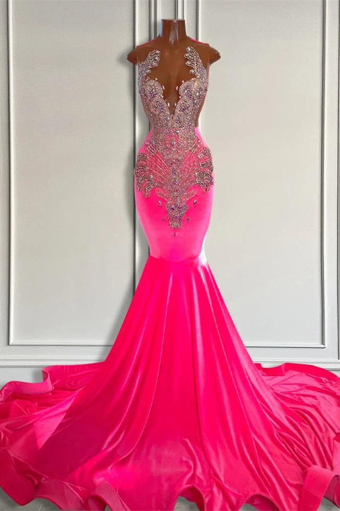 Mermaid Sleeveless Velvet Long Prom Dress with Beadings-showprettydress